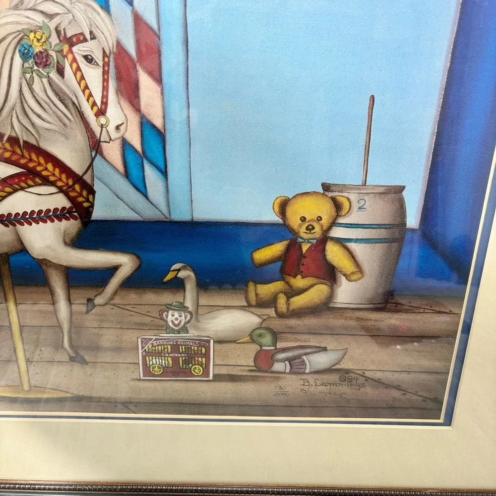 B. Cummings  84 730/2000 Carousel Horse with Teddy bear Art work‎ 32x25